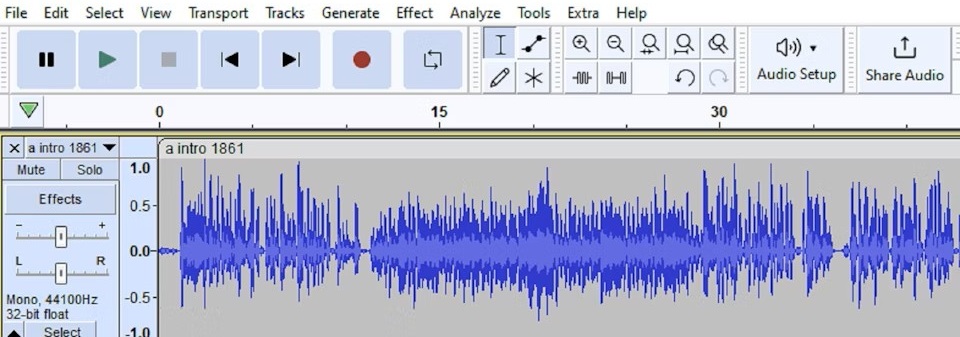A screenshot of the Audacity recording software.